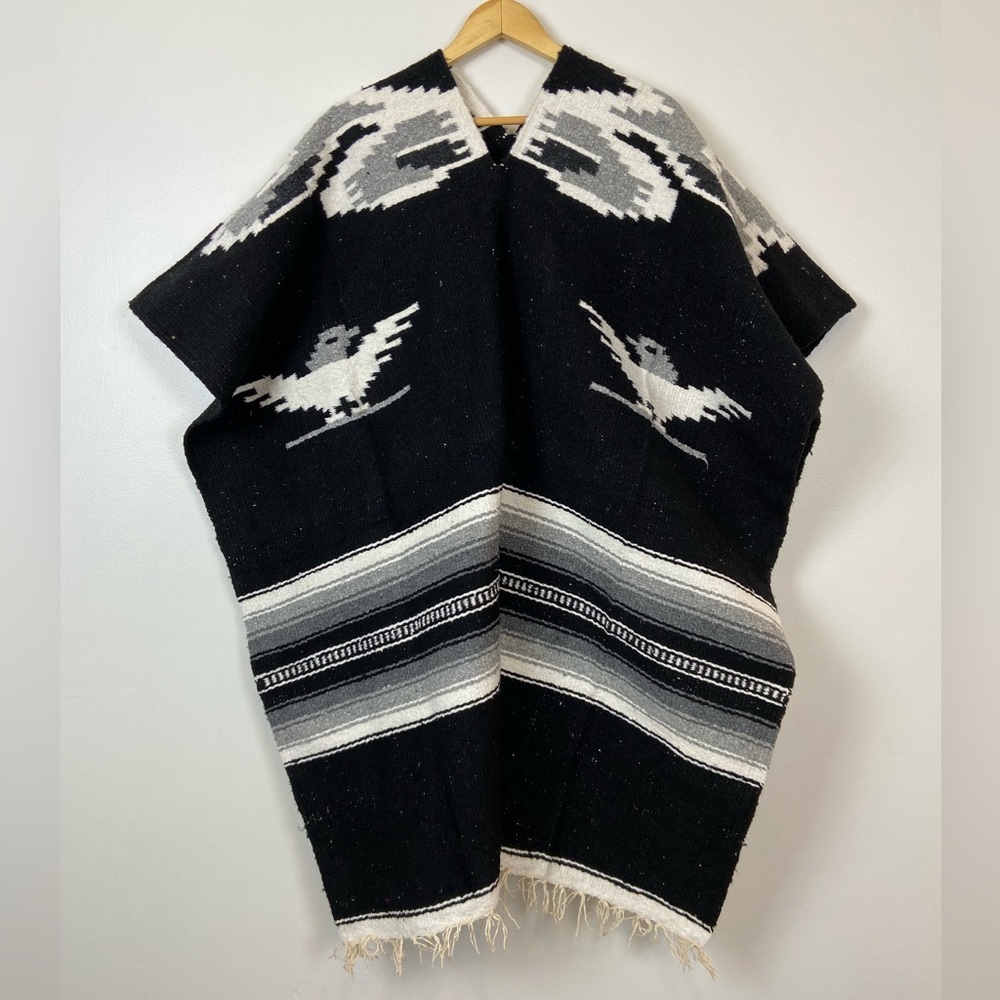 Black & White Patterned Poncho Sweater